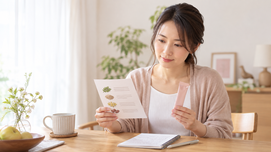 ピンクゼリーのデメリットを確認しながら購入判断を整理する女性