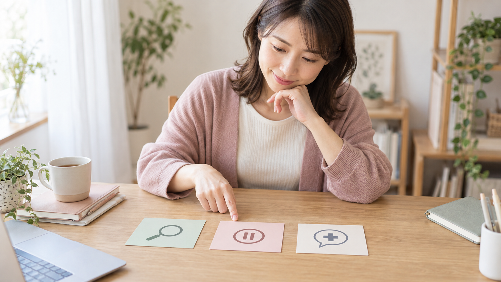 ピンクゼリーを候補に残す・比較を続ける・相談するの3方向へ分けるイメージ